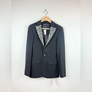 ASOS Design Black Leopard Collar Tuxedo Women’s Blazer Sz 32”/Small NWT
